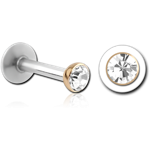 14 Karat Gold Yellow Jeweled Ball with Surgical Steel Internally Threaded Micro Labret Pin -Flower