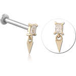 14 Karat Gold Yellow Jeweled Attachment with Surgical Steel Internally Threaded Micro Labret Pin