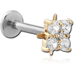Surgical Steel Grade 316L Internally Threaded Micro Labret with 14K Gold Jeweled - Flower