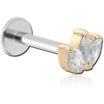 14K Gold Jeweled Attachment with Surgical Steel Grade 316L Internally Threaded Micro Labret Pin