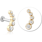 14 Karat Gold Yellow Jeweled Attachment with Surgical Steel Internally Threaded Micro Labret Pin - Right