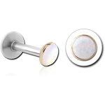 14 Karat Gold Yellow Synthetic Opal Jeweled Attachment with Surgical Steel Internally Threaded Micro Labret Pin