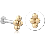14 Karat Gold Yellow Attachment with Surgical Steel Internally Threaded Micro Labret Pin