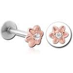 14 KARAT ROSE GOLD JEWELED ATTACHMENT WITH SURGICAL STEEL GRADE 316L INTERNALLY THREADED MICRO LABRET PIN INTERNALLY THREADED MICRO LABRET PIN