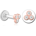 14K Rose Gold Jeweled Attachment with Surgical Steel Grade 316L Internally Threaded Micro Labret Pin -Flower