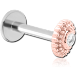 14K Rose Gold Jeweled Attachment with Surgical Steel Grade 316L Internally Threaded Micro Labret Pin