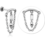 Surgical Steel Grade 316L Internally Threaded Jeweled Micro Labret with Chain
