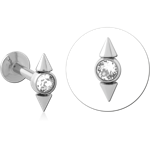 Surgical Steel Grade 316L Labret Bezel Clear Gem with Double Spike Accents