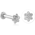 14K WHITE GOLD JEWELED ATTACHMENT WITH SURGICAL STEEL GRADE 316L INTERNALLY THREADED MICRO LABRET PIN -FLOWER