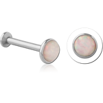 14K WHITE GOLD SYNTHETIC OPAL JEWELED DISC ATTACHMENT WITH SURGICAL STEEL GRADE 316L INTERNALLY THREADED MICRO LABRET PIN