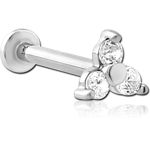 18K WHITE GOLD JEWELED ATTACHMENT WITH SURGICAL STEEL GRADE 316L INTERNALLY THREADED MICRO LABRET PIN