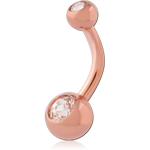 ROSE GOLD PVD COATED TITANIUM ALLOY INTERNALLY THREADED DOUBLE PREMIUM CRYSTAL JEWELED NAVEL BANANA