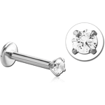 Sterile Surgical Steel Grade 316L Internally Threaded Labret with Prong Set Round Jeweled Attachment