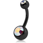 BLACK PVD COATED SURGICAL STEEL GRADE 316L DOUBLE JEWELED NAVEL BANANA