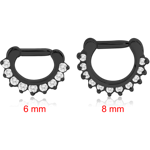 BLACK PVD COATED SURGICAL STEEL GRADE 316L JEWELED ROUND PRONG SET HINGED SEPTUM CLICKER