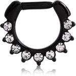 BLACK PVD COATED SURGICAL STEEL GRADE 316L ROUND VALUE JEWELED HINGED SEPTUM CLICKER