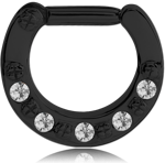 BLACK PVD COATED SURGICAL STEEL GRADE 316L ROUND JEWELED HINGED SEPTUM CLICKER