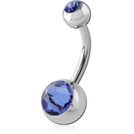 SURGICAL STEEL GRADE 316L DOUBLE FLAT STONE JEWELED NAVEL BANANA