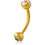 Gold PVD Coated Surgical Steel Grade 316L Double Flat Stone Crystal Jeweled Curved Micro Barbell