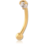 Gold PVD Coated Surgical Steel Grade 316L Jeweled 2.5mm Round Prong Set Fancy Curved Micro Barbell
