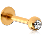 Gold PVD Coated Surgical Steel Grade 316L Flat Stone Premium Crystal Jeweled Micro Labret