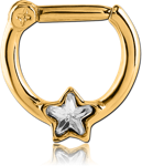 GOLD PVD COATED SURGICAL STEEL GRADE 316L STAR JEWELED HINGED SEPTUM CLICKER