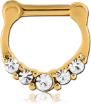 GOLD PVD COATED SURGICAL STEEL GRADE 316L ROUND JEWELED HINGED SEPTUM CLICKER