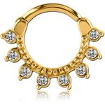 GOLD PVD COATED SURGICAL STEEL GRADE 316L ROUND JEWELED HINGED SEPTUM CLICKER