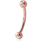 Rose Gold PVD Coated Surgical Steel Grade 316L Double Jeweled Micro Curved Barbell