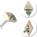 14 KARAT GOLD YELLOW JEWELED ATTACHMENT TITANIUM THREADLESS PIN