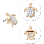 14K YELLOW GOLD TOP WITH TITANIUM ALLOY THREADLESS PIN TURTLE PEAR GEM