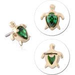 14K YELLOW GOLD TOP WITH TITANIUM ALLOY THREADLESS PIN TURTLE PEAR GEM