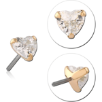 14 KARAT GOLD YELLOW JEWELED ATTACHMENT TITANIUM THREADLESS PIN - HEART