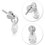 14 KARAT GOLD WHITE JEWELED ATTACHMENT TITANIUM THREADLESS PIN- PEAR