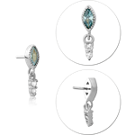 14 KARAT GOLD WHITE JEWELED ATTACHMENT SIZE  TITANIUM THREADLESS PINS