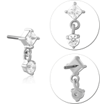 14 KARAT GOLD WHITE JEWELED ATTACHMENT TITANIUM THREADLESS PIN