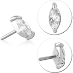 14 KARAT GOLD WHITE JEWELED ATTACHMENT MARQUISE CUBIC ZIRCONIA 4.0X2.0MM TITANIUM THREADLESS PIN