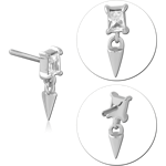 14 KARAT GOLD WHITE JEWELED ATTACHMENT TITANIUM THREADLESS PIN