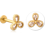 Gold PVD Coated Surgical Steel Grade 316L Micro Labret with Jeweled Attachment Special New Design