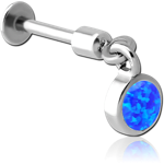 Surgical Steel Grade 316L Tragus Micro Labret with Organic Synthetic Opal Charm