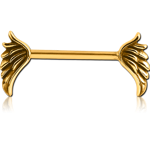 GOLD PVD COATED SURGICAL STEEL GRADE 316L NIPPLE BAR - WINGS
