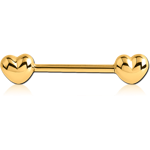 GOLD PVD COATED SURGICAL STEEL GRADE 316L NIPPLE BAR - HEARTS