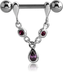 Sterling 925 Silver Jeweled Chain Nipple Stirrup