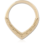 14 Karat Gold Yellow Hinge Segment Ring Chevron Feather Design Nose Hoop