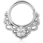 Surgical Steel Grade 316L Seamless Ring Fan Filigree with Center Clear Gem