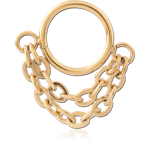 Gold PVD 18K Coated Surgical Steel Grade 316L Hinge Segment Ring with Double Chains