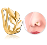 Gold PVD Coated Surgical Steel Grade 316L Nose Clip - Leaf