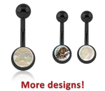 BLACK PVD COATED SURGICAL STEEL GRADE 316L ORGANIC SYNTHETIC MOTHER OF PEARL NAVEL BANANA