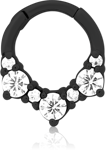 Sterile Black PVD Coated Surgical Steel Grade 316L Jeweled Hinged Septum Clicker Ring