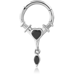 316L Surgical Steel Grade 316L Hinged Septum Clicker Black Heart with Marquise Dangle